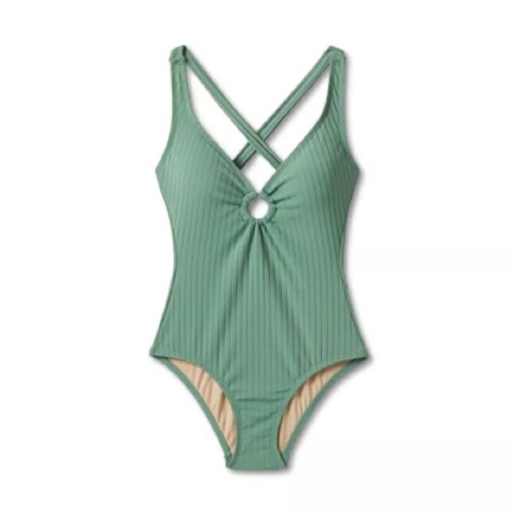 Green Ribbed One Piece Swimsuit